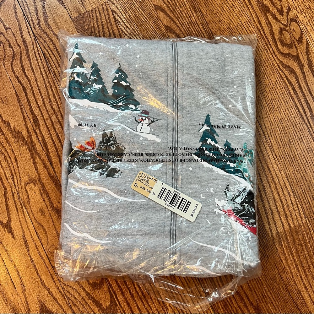 Heather Gray Zip-up Winter Scene with Embroidered Scottie Dog Sweatshirt